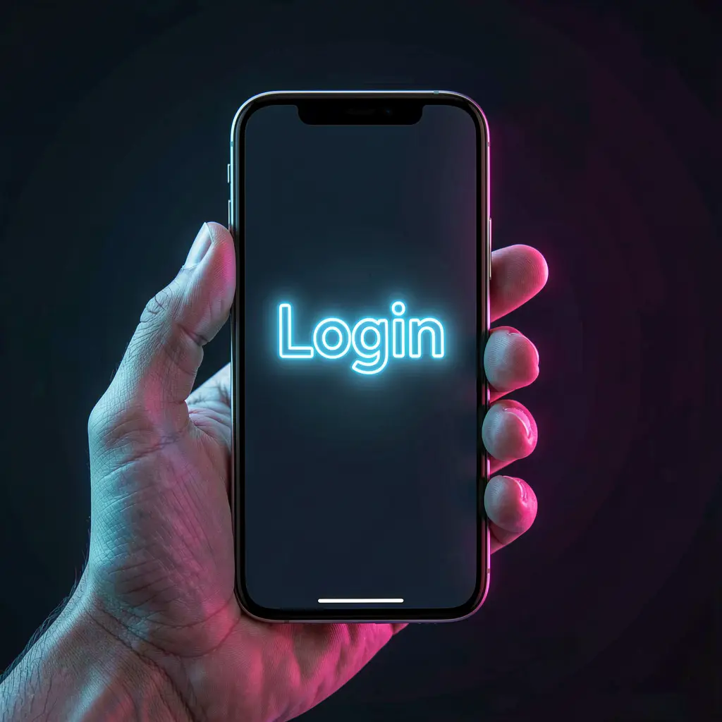 Close up of a hand holding a smartphone with a bright login screen highlighting secure access to the KASH7777 casino account in Bangladesh